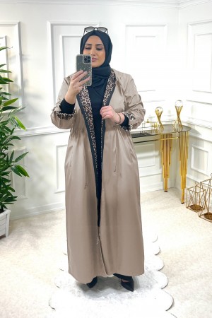 Setenay Tam Boy İçi Leoparlı Duble Kol Trenç-Vizon