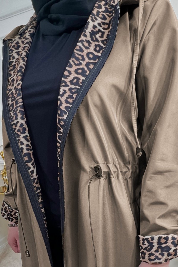 Setenay Tam Boy İçi Leoparlı Duble Kol Trenç-Vizon Setenay Tam Boy İçi Leoparlı Duble Kol Trenç-Vizon