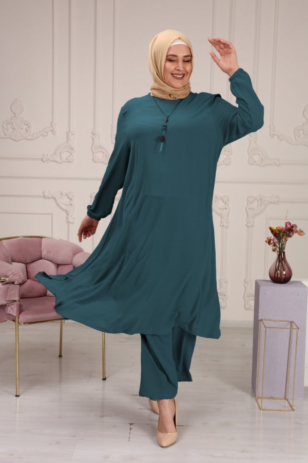 Mevlana Salaş Uzun Ayrobin İkili Takım Kolye Hediyeli - Petrol Yeşili Mevlana Salaş Uzun Ayrobin İkili Takım Kolye Hediyeli - Petrol Yeşili