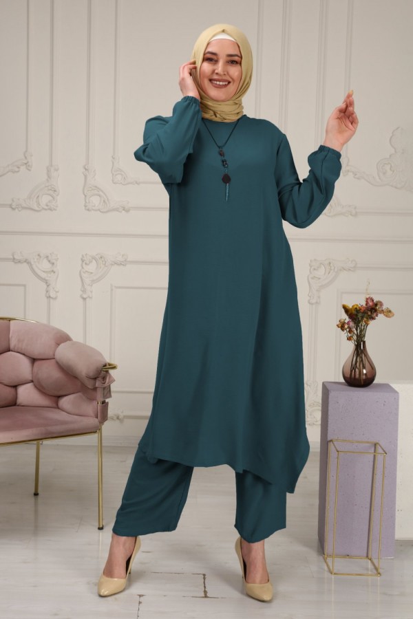 Mevlana Salaş Uzun Ayrobin İkili Takım Kolye Hediyeli - Petrol Yeşili Mevlana Salaş Uzun Ayrobin İkili Takım Kolye Hediyeli - Petrol Yeşili