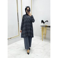 Mihrab Başak Desen Sandy İkili Takım - Antrasit