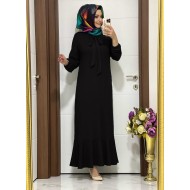 Kelebek Kravatlı Ayrobin Elbise - Siyah  