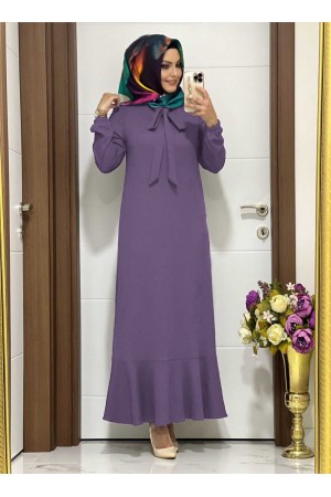 Kelebek Kravatlı Ayrobin Elbise -Koyu Gül Kurusu