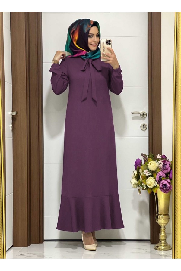 Kelebek Kravatlı Ayrobin Elbise - Vişne 