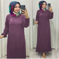 Gök Ayrobin Elbise - Taşlı Broş Hediyeli - Vişne Gök Ayrobin Elbise - Taşlı Broş Hediyeli - Vişne