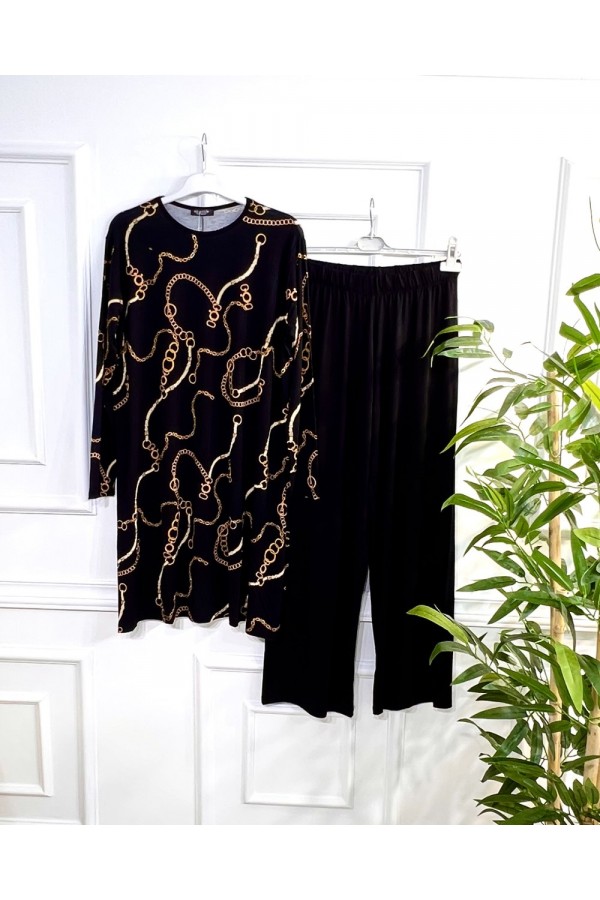 Pırıl Penye Viskon Takım - Siyah Zincir Pırıl Penye Viskon Takım - Siyah Zincir