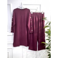 Ayperi Düğmeli Ayrobin Takım - Vişne