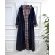 Ecmel İçi Ekose Desenli  Tam Boy Trenç - Lacivert 