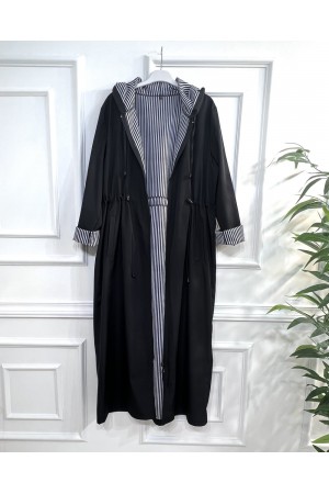 Açelya İçi Çizgili Tam Boy Trenç - Siyah Series Açelya İçi Çizgili Tam Boy Trenç - Siyah Series