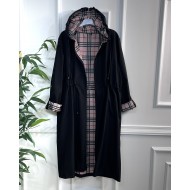 Ekim Araboy İçi Ekose Desenli Bondit Kapşonlu Trenç-Siyah Ekim Araboy İçi Ekose Desenli Bondit Kapşonlu Trenç-Siyah