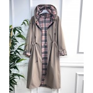 Ekim Araboy İçi Ekose Desenli Bondit Kapşonlu Trenç-Vizon Ekim Araboy İçi Ekose Desenli Bondit Kapşonlu Trenç-Vizon