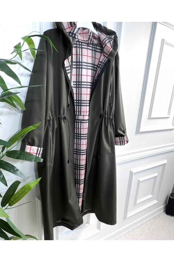 Ekim Araboy İçi Ekose Desenli Bondit Kapşonlu Trenç-Haki Ekim Araboy İçi Ekose Desenli Bondit Kapşonlu Trenç-Haki