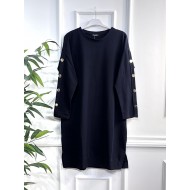 Aysima Kolları Düğme Detaylı İki İplik Tunik - Lacivert