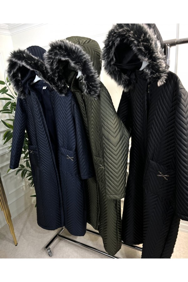 Zigana Kapşonlu Uzun Kapitone Kaban - Haki