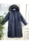 Zigana Kapşonlu Uzun Kapitone Kaban - Lacivert