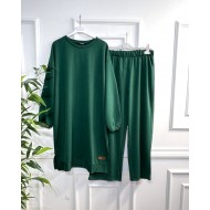 Bade Arma Detaylı İki İplik Penye Takım - Zümrüt Bade Arma Detaylı İki İplik Penye Takım - Zümrüt