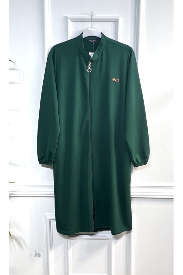 Lina Fermuarlı İki İplik Penye Kap - Zümrüt Lina Fermuarlı İki İplik Penye Kap - Zümrüt