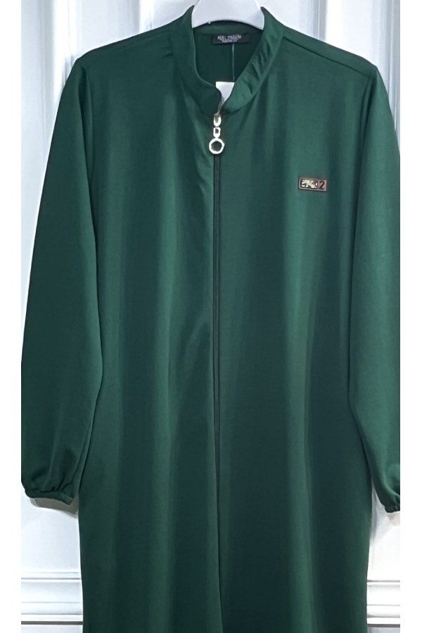 Lina Fermuarlı İki İplik Penye Kap - Zümrüt Lina Fermuarlı İki İplik Penye Kap - Zümrüt