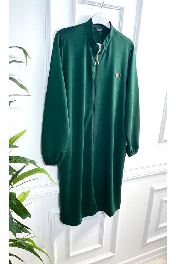 Lina Fermuarlı İki İplik Penye Kap - Zümrüt Lina Fermuarlı İki İplik Penye Kap - Zümrüt