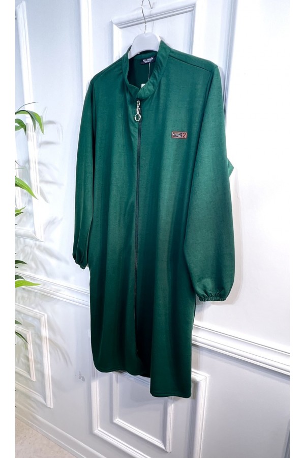 Lina Fermuarlı İki İplik Penye Kap - Zümrüt Lina Fermuarlı İki İplik Penye Kap - Zümrüt