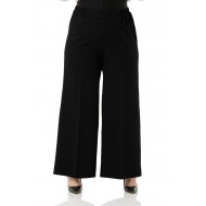 Mayra  Yan Cepli Dabıl Krep Bol Paça Pantolon - Siyah 