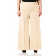 Mayra  Yan Cepli Dabıl Krep Bol Paça Pantolon - Taş 