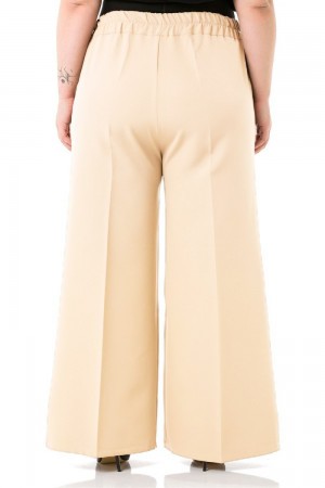 Mayra  Yan Cepli Dabıl Krep Bol Paça Pantolon - Taş 