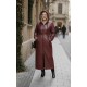 Lema Beli Büzgülü Kapşonlu Tam Boy Deri Trenç - Bordo