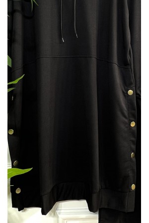 Öykü Kapşonlu Düğme Detaylı İki İplik Penye Takım - Siyah Öykü Kapşonlu Düğme Detaylı İki İplik Penye Takım - Siyah