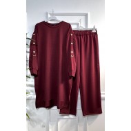 Cindy Kolları Halka Detaylı İki İplik Penye Takım - Bordo Cindy Kolları Halka Detaylı İki İplik Penye Takım - Bordo