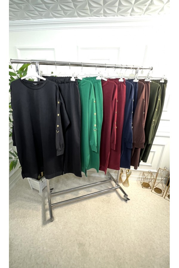 Cindy Kolları Halka Detaylı İki İplik Penye Takım - Kahverengi Cindy Kolları Halka Detaylı İki İplik Penye Takım - Kahverengi