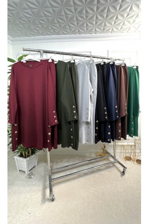 Helen Düğme Detaylı İki İplik Penye Takım - Gri Helen Düğme Detaylı İki İplik Penye Takım - Gri