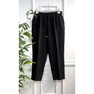 Cazibe İthal Dabıl Beli Lastikli Dar Paça Pantolon-Siyah  Cazibe İthal Dabıl Beli Lastikli Dar Paça Pantolon-Siyah