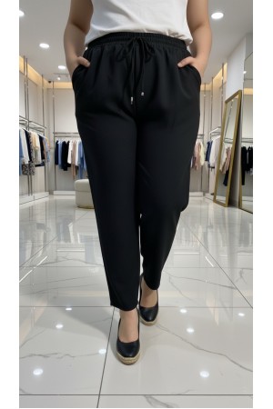 Cazibe İthal Dabıl Beli Lastikli Dar Paça Pantolon-Siyah 