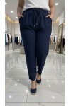 Cazibe İthal Dabıl Beli Lastikli Dar Paça Pantolon-Lacivert