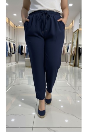 Cazibe İthal Dabıl Beli Lastikli Dar Paça Pantolon-Lacivert