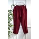 Cazibe İthal Dabıl Beli Lastikli Dar Paça Pantolon-Bordo