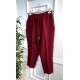 Cazibe İthal Dabıl Beli Lastikli Dar Paça Pantolon-Bordo