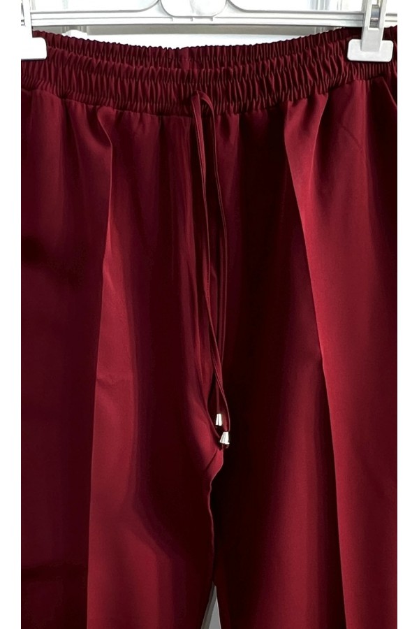 Cazibe İthal Dabıl Beli Lastikli Dar Paça Pantolon-Bordo