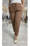 Cazibe İthal Dabıl Beli Lastikli Dar Paça Pantolon-Vizon
