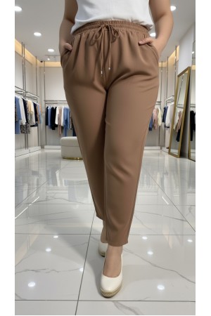 Cazibe İthal Dabıl Beli Lastikli Dar Paça Pantolon-Vizon