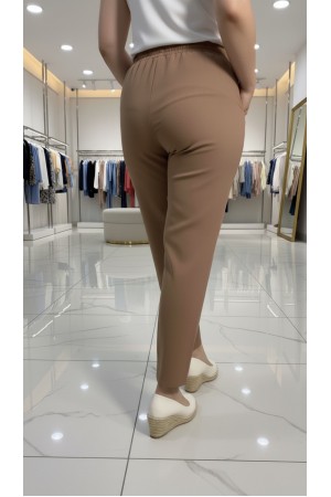 Cazibe İthal Dabıl Beli Lastikli Dar Paça Pantolon-Vizon