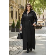 Ateş Çıkarılabilir Kapşonlu İçi Çizgili Tam Boy Trenç - Siyah Ateş Çıkarılabilir Kapşonlu İçi Çizgili Tam Boy Trenç - Siyah