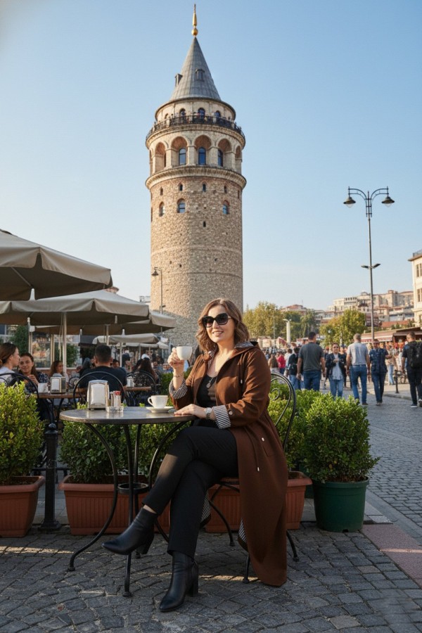 Ateş Çıkarılabilir Kapşonlu İçi Çizgili Tam Boy Trenç - Kahverengi