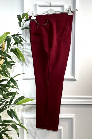 Harika Boru Paça Dört Cepli İthal Dabıl Pantolon - Bordo