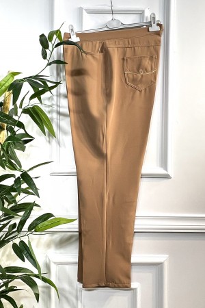 Harika Boru Paça Dört Cepli İthal Dabıl Pantolon - Vizon