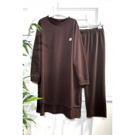 Yeşim İki İplik Arkası Uzun Penye Takım - Kahverengi