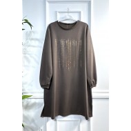 Ritim Taş Detaylı İki İplik Tunik - Vizon 