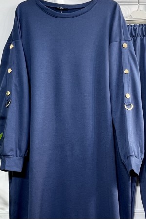 Cindy Kolları Halka Detaylı İki İplik Penye Takım - İndigo Cindy Kolları Halka Detaylı İki İplik Penye Takım - İndigo