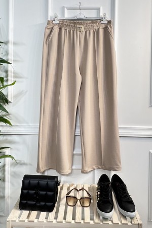 Asrın Armalı Full Esnek Beli Lastikli Bol Paça Pantolon-Taş